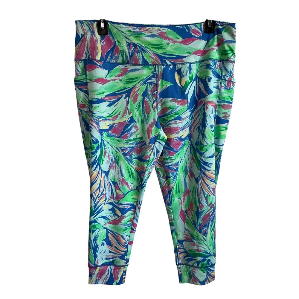 Belle Kim Gravel Tropical Leaf Print Pocket Jogger Leggings - Size XLP